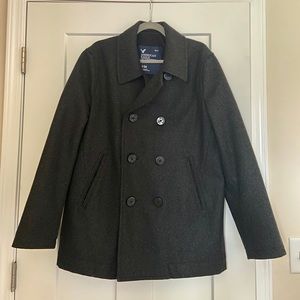 American Eagle Men’s Gray Black Wool Coat